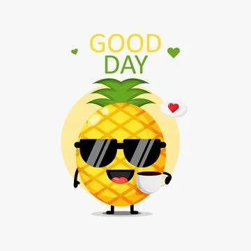Cute pineapple with coffee cup Stock Illustration