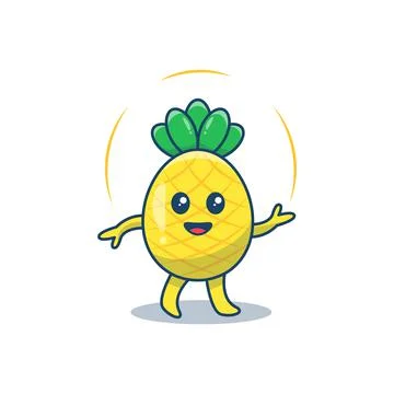 Cute Pineapple Dancing and smile mascoot vector illustration Stock Illustration
