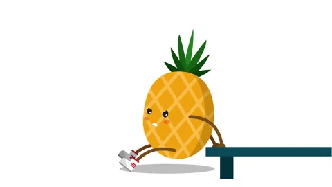 Cute pineapple doing reverse push up. Funny pineapple character workout loop Stock Footage 114989808