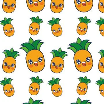 Cute pineapple fruit kawaii pattern 스톡 일러스트