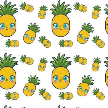 Cute pineapple fruit kawaii pattern 스톡 일러스트