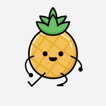 Cute Pineapple Fruit Mascot Vector Character in Flat Design Style Stock Illustration