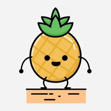 Cute Pineapple Fruit Mascot Vector Character in Flat Design Style 스톡 일러스트