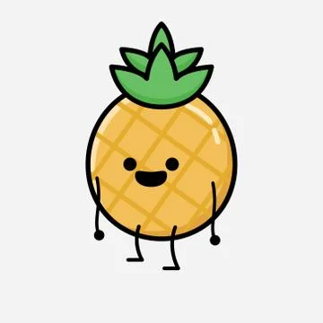 Cute Pineapple Fruit Mascot Vector Character in Flat Design Style Stock Illustration