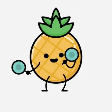 Cute Pineapple Fruit Mascot Vector Character in Flat Design Style Stock Illustration