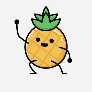 Cute Pineapple Fruit Mascot Vector Character in Flat Design Style Stock Illustration