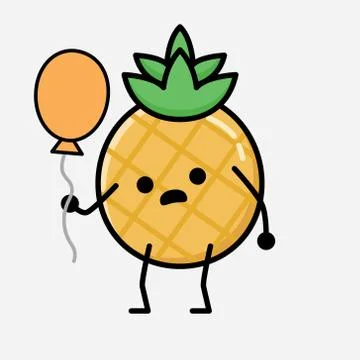 Cute Pineapple Fruit Mascot Vector Character in Flat Design Style Stock Illustration