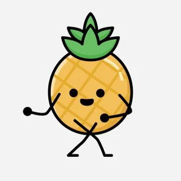 Cute Pineapple Fruit Mascot Vector Character in Flat Design Style Stock Illustration