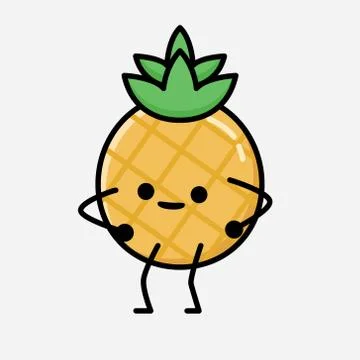 Cute Pineapple Fruit Mascot Vector Character in Flat Design Style 스톡 일러스트