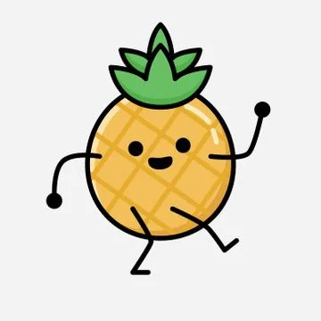 Cute Pineapple Fruit Mascot Vector Character in Flat Design Style 스톡 일러스트
