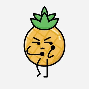 Cute Pineapple Fruit Mascot Vector Character in Flat Design Style 스톡 일러스트