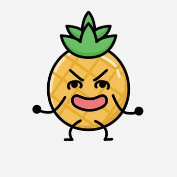 Cute Pineapple Fruit Mascot Vector Character in Flat Design Style Stock Illustration