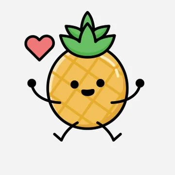 Cute Pineapple Fruit Mascot Vector Character in Flat Design Style Stock Illustration