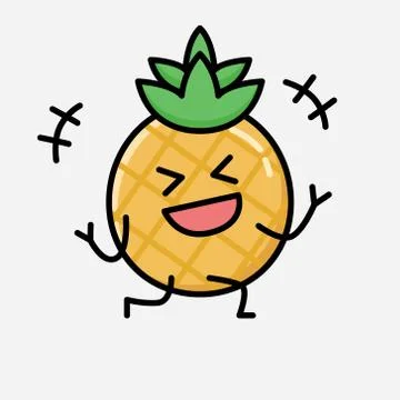Cute Pineapple Fruit Mascot Vector Character in Flat Design Style 스톡 일러스트