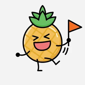 Cute Pineapple Fruit Mascot Vector Character in Flat Design Style 스톡 일러스트
