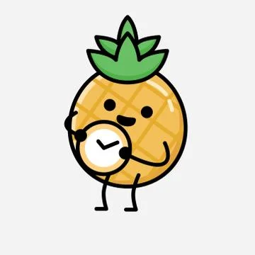 Cute Pineapple Fruit Mascot Vector Character in Flat Design Style Stock Illustration