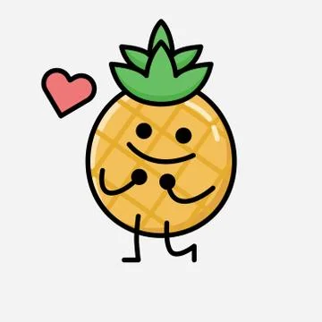 Cute Pineapple Fruit Mascot Vector Character in Flat Design Style Stock Illustration