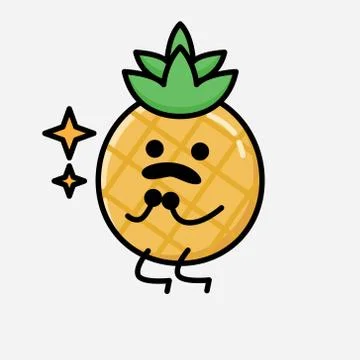 Cute Pineapple Fruit Mascot Vector Character in Flat Design Style 스톡 일러스트