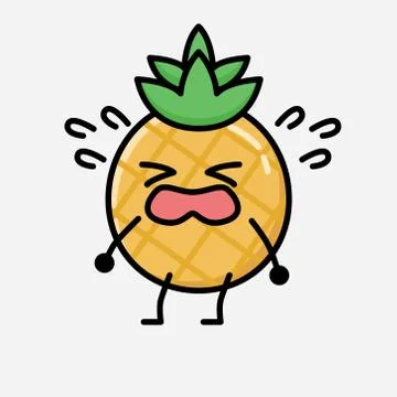 Cute Pineapple Fruit Mascot Vector Character in Flat Design Style Stock Illustration