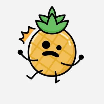 Cute Pineapple Fruit Mascot Vector Character in Flat Design Style Stock Illustration