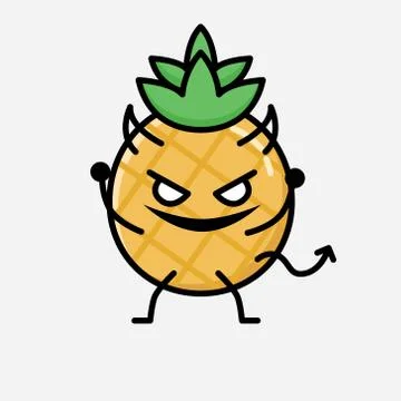 Cute Pineapple Fruit Mascot Vector Character in Flat Design Style Stock Illustration