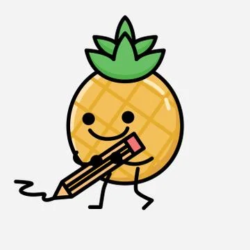 Cute Pineapple Fruit Mascot Vector Character in Flat Design Style 스톡 일러스트
