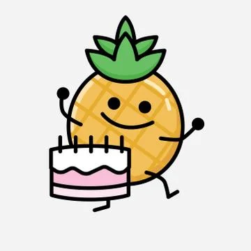 Cute Pineapple Fruit Mascot Vector Character in Flat Design Style 스톡 일러스트