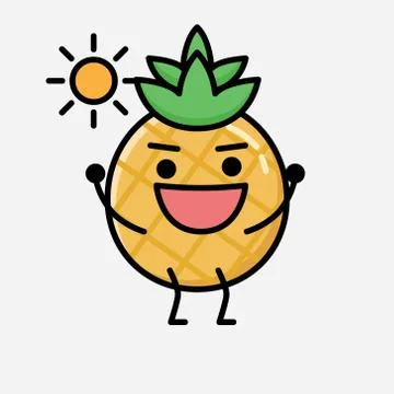 Cute Pineapple Fruit Mascot Vector Character in Flat Design Style Stock Illustration