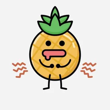 Cute Pineapple Fruit Mascot Vector Character in Flat Design Style 스톡 일러스트