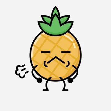 Cute Pineapple Fruit Mascot Vector Character in Flat Design Style Stock Illustration