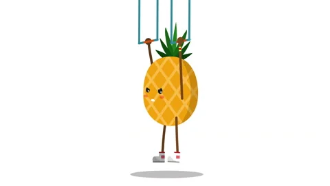 Cute pineapple pumping up. Funny Pineapple cartoon character doing exercises Stock Footage 114989764