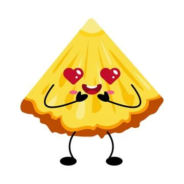 Cute Pineapple Slice Character with Heart Eyes Happy Kawaii Fruit Mascot Ve.. Stock Illustration