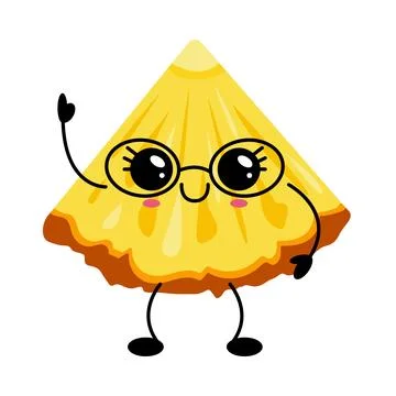 Cute pineapple slice kawaii character with glasses, smiling face, arms, and.. Stock Illustration