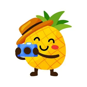 Cute Pineapple Tourist Character with Camera Art 库存插图