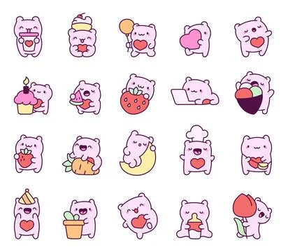 Cute pink bear character set Stock Illustration
