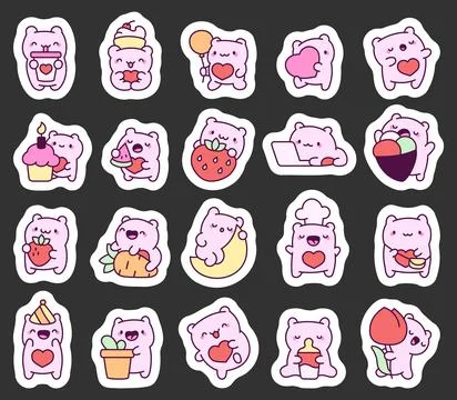 Cute pink bear character set イラスト素材