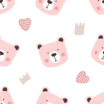 Cute pink bear vector pattern on a light background Illustrazione stock