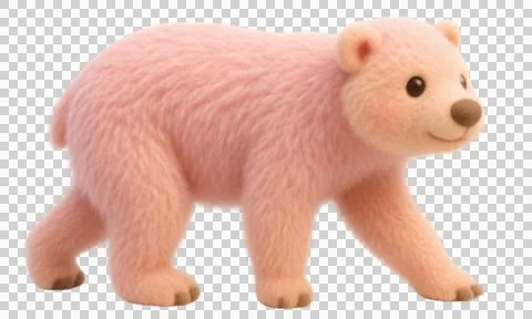 Cute pink bear walking 3d rendering isolated on transparent background with.. Illustrazione stock