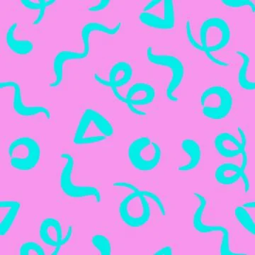 Cute pink blue line squiggle doodle seamless pattern, abstract vector イラスト素材