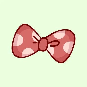 A cute pink bow with large white polka dots on a pale green background Stock Illustration