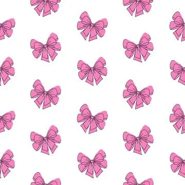 Cute pink bow. Seamless pattern 스톡 일러스트