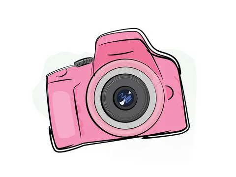 Cute pink camera isolated on white background. Vector illustration. Stock Illustration
