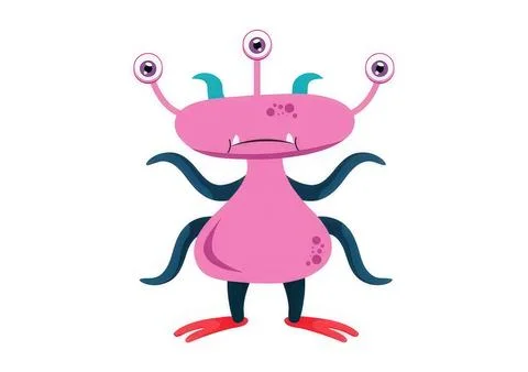 Cute pink cartoon monster with multiple eyes and arms Stock Illustration