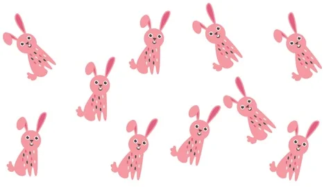 Cute Pink Cartoon Rabbit Pattern Seamless Animal Illustration Background Stock Footage 345539207