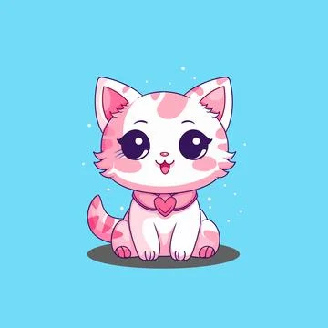 Cute pink cat cartoon comic character with smiling face Stock Illustration