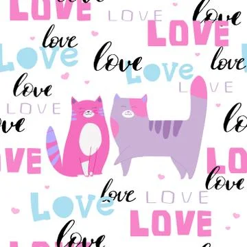 Cute pink cats Seamless pattern Illustrazione stock