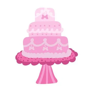 Cute pink celebration cake on a stand decorated with icing and bows Stock Illustration