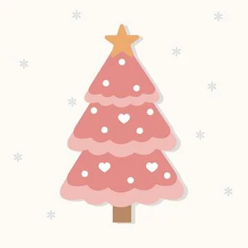 Cute Pink Christmas Tree Vector Illustration with Hearts Stock Illustration