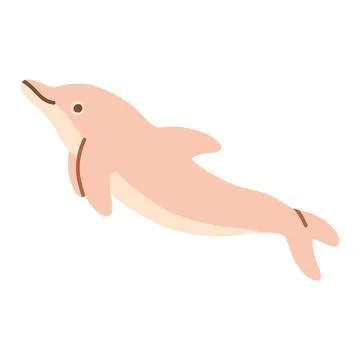 Cute pink dolphin character vector illustration swimming upward. Cute ocean Stock Illustration