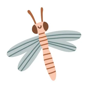 Cute pink dragonfly character vector illustration with grey wings. Cute garden Stock Illustration